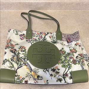 Tory Burch Green Floral Tote Bag